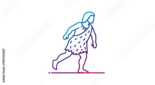 Caveman running, prehistoric man in animal skin, ancient human lifestyle, historical icon