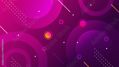 Modern abstract background featuring vibrant purple and pink gradients with dynamic circular shapes and geometric dot patterns for creative designs