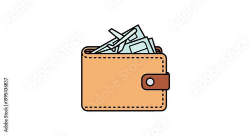 Wallet with airplane tickets and flight icon vector illustration
