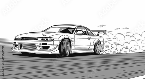 Drifting Car on Racing Track Fast.