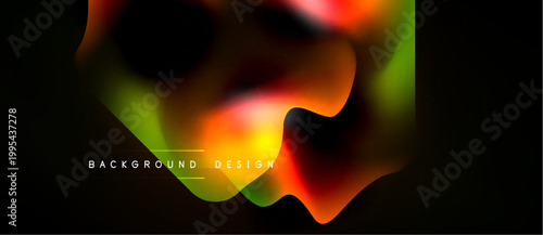 Abstract fluid shapes, vibrant colors blend. Dark background emphasizes flowing forms, modern design element.