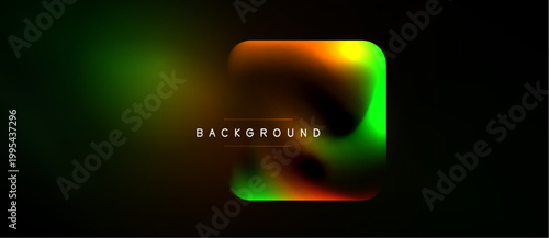Abstract gradients blend, creating vibrant color flow. Dark background emphasizes central glowing shape, text reads background.
