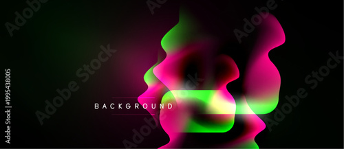 Abstract fluid shapes, vibrant colors blend. Dark background emphasizes flowing forms, creating dynamic visual impact. Modern design element.