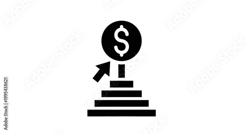A minimalist vector graphic of a dollar sign on a pedestal with an arrow pointing up