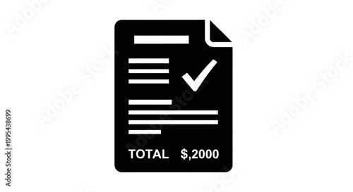 A minimalist vector graphic of a receipt with a checkmark and total cost