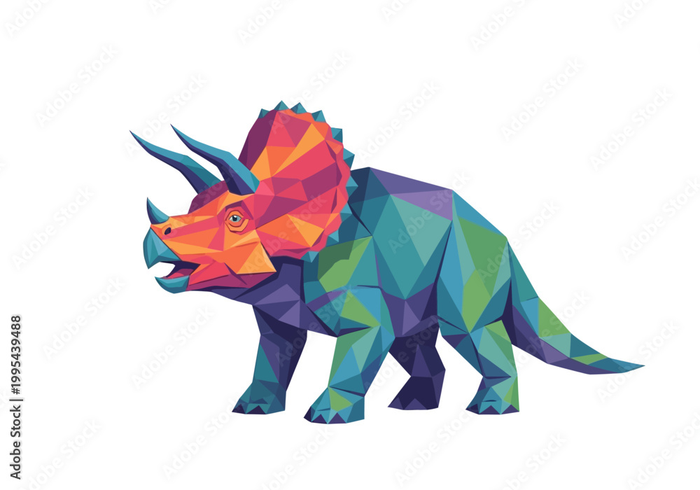 Fototapeta premium Vibrant Low Poly Triceratops Dinosaur Illustration.
