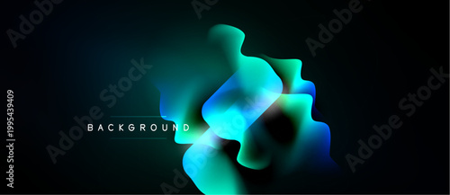 Abstract fluid shapes, vibrant teal hues, dark background. Modern design element, dynamic composition, smooth gradients present.