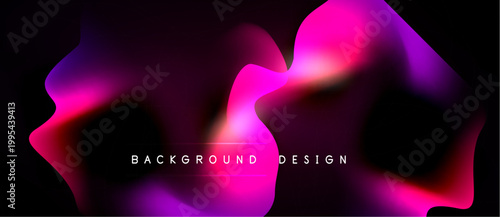 Abstract fluid shapes, vibrant magenta hues, dark background. Modern design element, dynamic composition, smooth gradients present.
