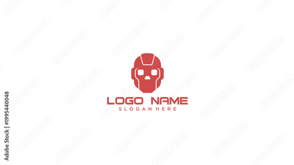 Fototapeta premium Minimalist Red Robot Head Logo Design