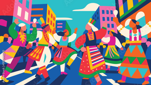 Illustration Of Cultural Parade With Traditional Outfits Vector Design Template