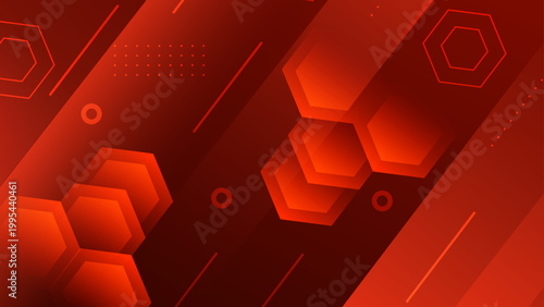 Dramatic red abstract background with glowing geometric hexagons and professional digital elements for corporate identity or gaming