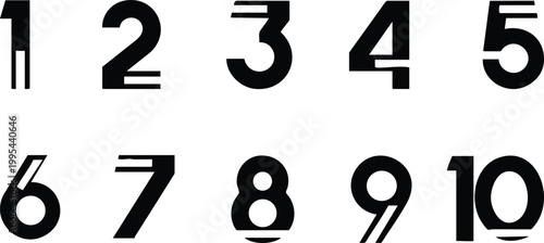 Collection of modern black numbers from 1 to 10 minimalist vector icons for design projects isolated on white background