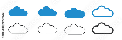 Cloud Icon Set, Weather Symbols Collection with Clouds in Different Styles, Line and Flat Design, Forecast Elements, Sky and Climate Icons, Clean Modern Vector Illustration