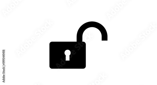 A minimalist vector graphic of an open padlock icon on a white background
