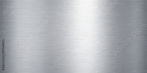 A polished silver brushed metal texture background features a shiny metallic stainless steel plate surface with an industrial grey aluminum pattern and titanium sheet reflections