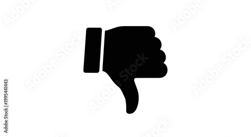 A black thumbs down icon on a white background