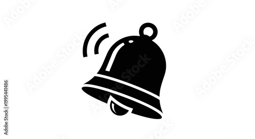A black and white illustration of a ringing bell icon