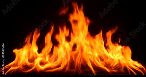 Bright orange flames burning intensely on a black background.