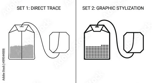 Comparison of direct trace and graphic stylization of a teabag image