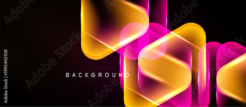 Abstract neon lines create dynamic shapes. Vivid orange, pink hues contrast dark background. Modern design element for digital projects.