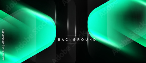 Abstract neon design. Glowing turquoise layers over dark backdrop. Modern, dynamic visual presentation. Simple text element included.