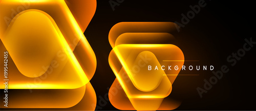 Abstract glowing layers create dynamic composition. Warm orange hues contrast dark background. Modern design element for digital projects.