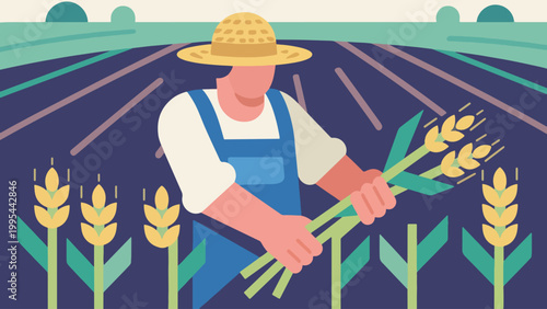 Illustration Of Farmer Harvesting Crops Vector Design Template