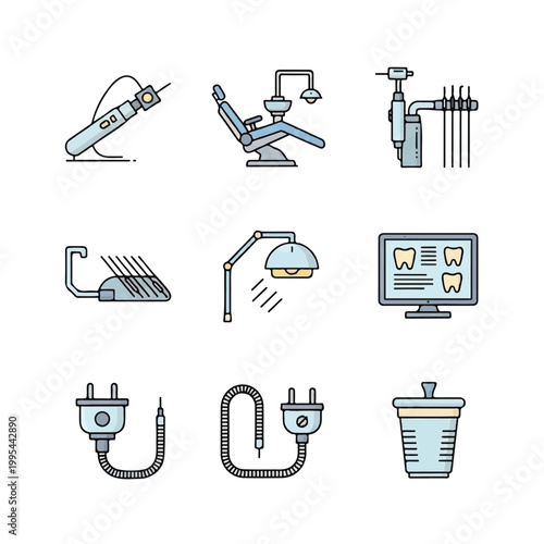 Dental equipment and medical tools.
