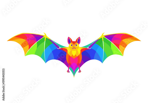 Vibrant Low Poly Bat Flying with Colorful Wings.