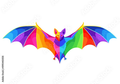 Vibrant Low Poly Bat with Colorful Wings Flying.