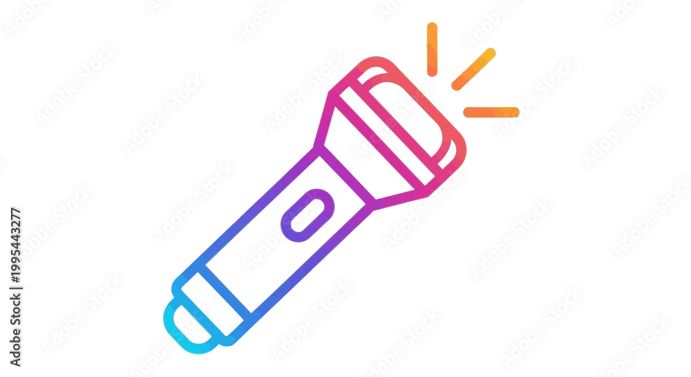 Fototapeta premium Bright flashlight icon with gradient colors, symbolizing light, ideas, and discovery
