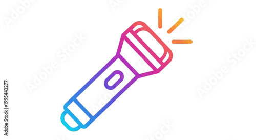 Bright flashlight icon with gradient colors, symbolizing light, ideas, and discovery