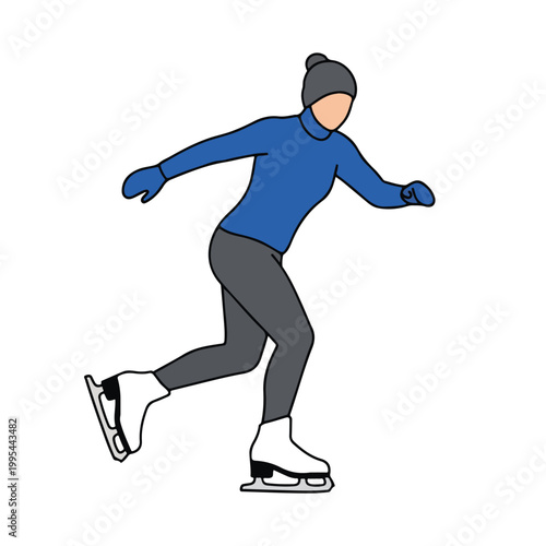 Woman wearing ice skates and warm clothing gliding on ice