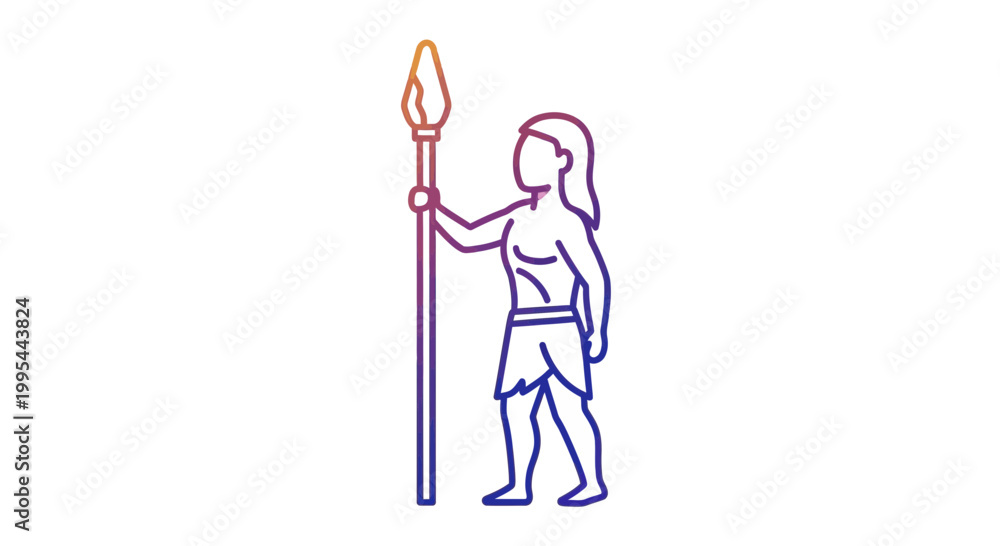 Fototapeta premium Ancient Hunter Warrior with Spear, Prehistoric Man, Tribal Hunter, Primitive Warrior, Ancient Civilization