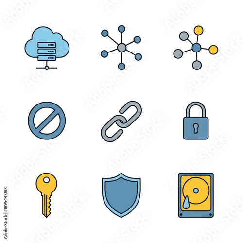 Digital security icons and symbols.