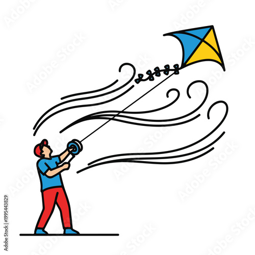 Man flying a kite on a windy day outdoors recreation