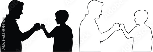 Adult and child giving high five silhouette illustrations side by side