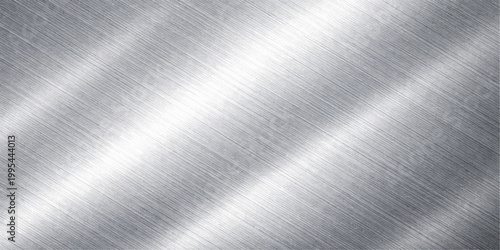 Shiny brushed silver metal plate texture with a polished grey stainless steel surface and industrial aluminum material pattern reflecting light