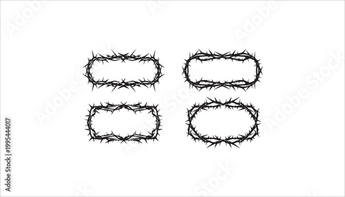 Thorn bush frames and borders, religious symbol of suffering and sacrifice, vector illustration