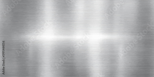 Brushed silver stainless steel plate with a polished metallic texture and grey industrial aluminum sheet pattern for a shiny surface backdrop