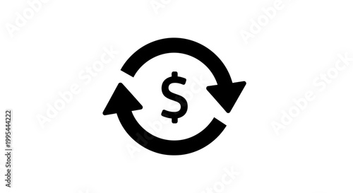 A black and white vector graphic of a dollar sign with two arrows forming a circular motion