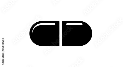 A simple black and white vector graphic of a capsule or pill icon