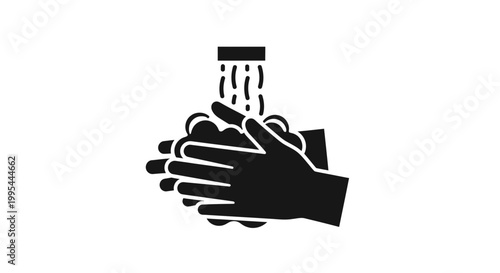 A minimalist vector graphic of hands washing with soap and water