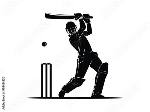 Cricket Player Silhouette Batting Sports Action Vector Illustration