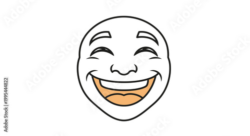 Joyful Face Illustration, Happy Expression, Big Smile, Laughing Eyes, Comedy Mask