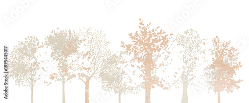 Architectural CAD Tree Drawings, Minimal Autumn Line Style, Side View Section Wetland Forest Outline for Landscape Design, Separate Elements Vector Illustration Set