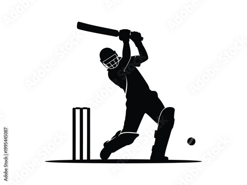 Cricket Player Silhouette Batting Sports Action Vector Illustration
