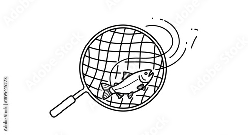 Illustration of a fish caught in a fishing net, symbolizing success and achievement