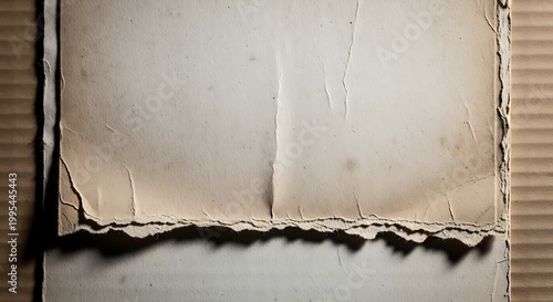 Vintage Paper Texture with Torn Edges on Cardboard Background