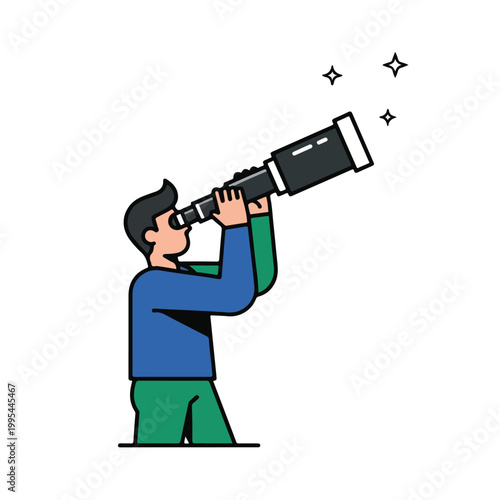 Man using telescope to observe stars in the night sky